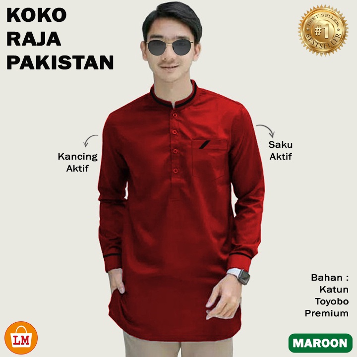 Baju Pria Muslim KOKO RAJA PAKISTAN Lengan Panjang Bahan Katun Size JUMBO Size M - 3XL LMS 15351