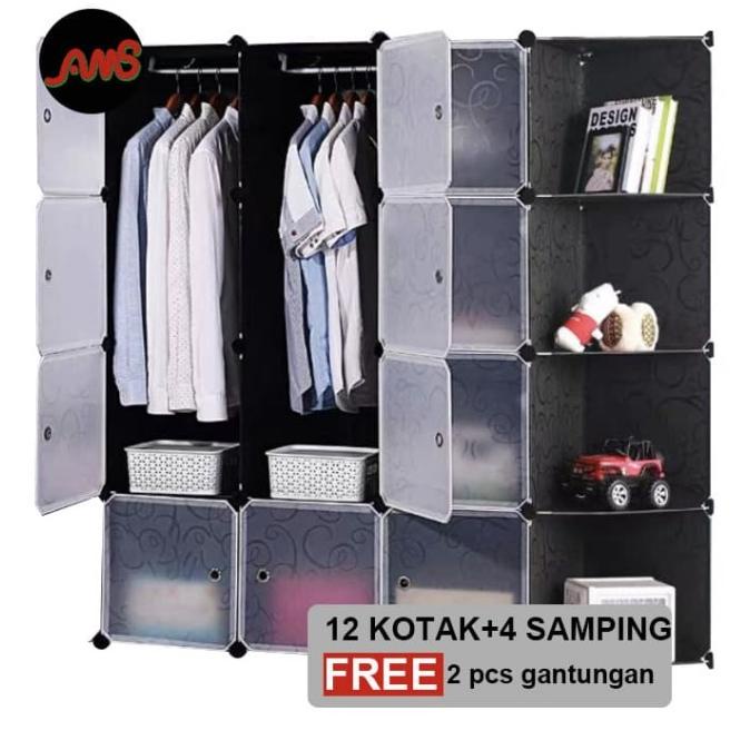 

Lemari baju portable lemari pakaian plastik rak susun 12S+4 samping stock ready
