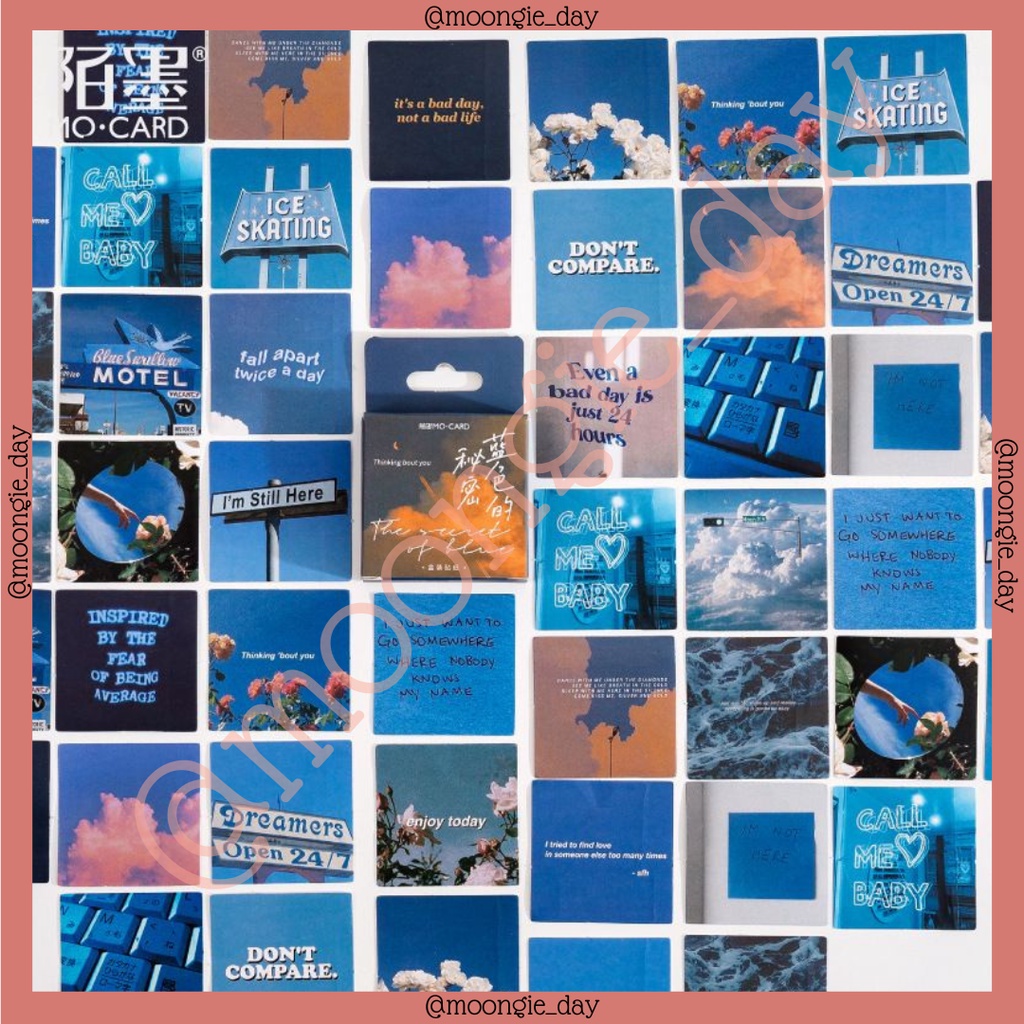 

45 PCS/BOX STIKER KERTAS KOTAK TEMA THE SECRET OF BLUE THINKING BOUT YOU AESTETIC BLUE BIRU PEMANDANGAN QOUTES BULLET JURNAL DIY DIARY LUCU MURAH