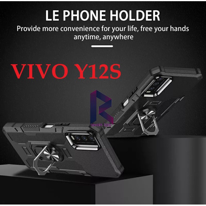 Case Armour VIVO Y12S Iring Cincin Magnetic Kesing Hp Protect kamera Premium Hard Case Standing Robot Pelindung Kamera