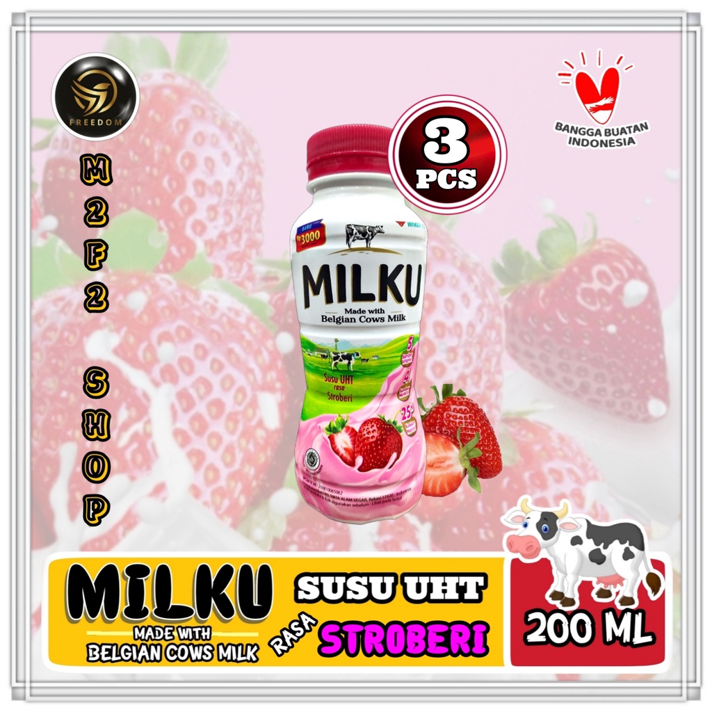 

Susu MILKU Rasa Stroberi UHT Botol Plastik Pet - 200 ml (Kemasan 3 Pcs)