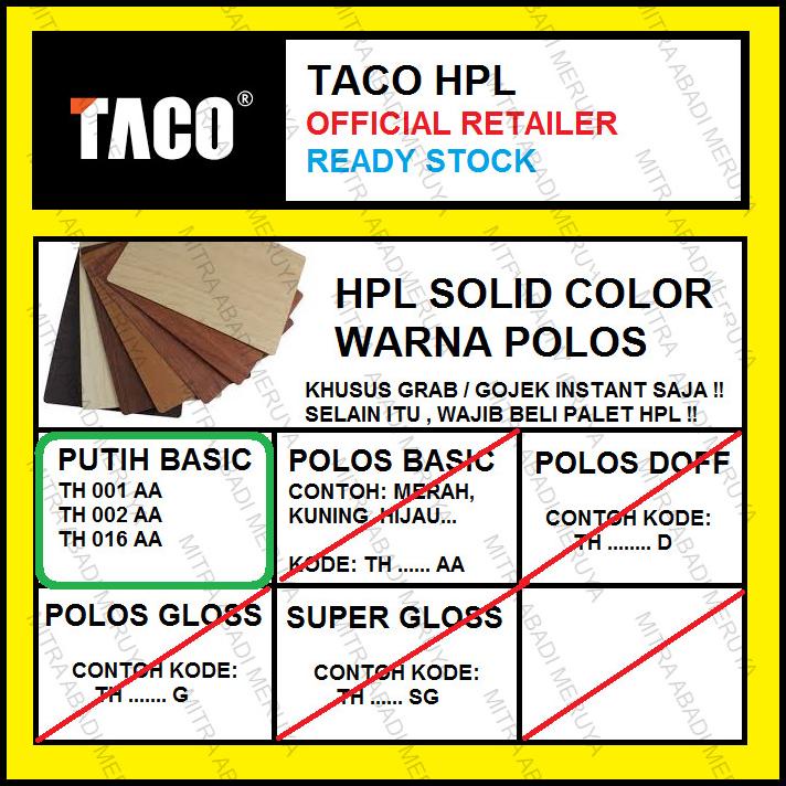 Taco Hpl Warna Putih Polos Kode 001/002/016 Aa
