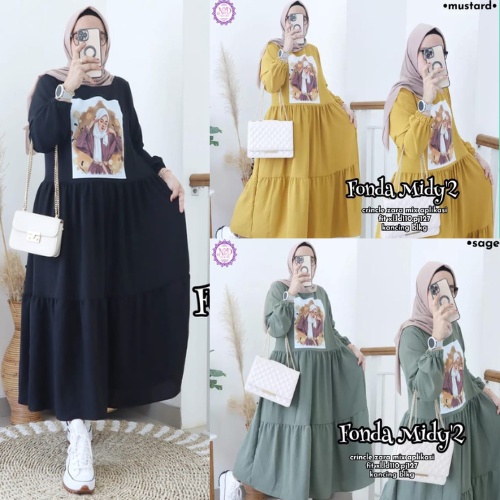 FONDA MIDI DRESS BAHAN CRINKLE AIRFLOW MOTIF POLOS APLIKASI SABLON UKURAN M L XL DAN XXL MIDI DRESS CRINKLE AIRFLOW GAMIS WANITA TERBARU MIDI DRESS JUMBO