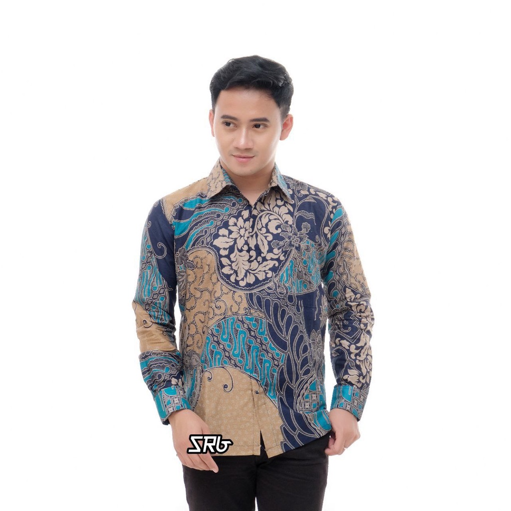 Atasan Kemeja Batik Pria Slim Fit Warna Hijau Ijo Toska Green Lengan Panjang Seragam Batik Pria Dewasa Hem Batik Pria Baju Batik Pria Modern Premium