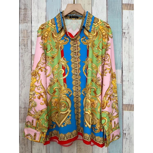 Youngmoodis kemeja bahan silk wanita motif mewah ori import