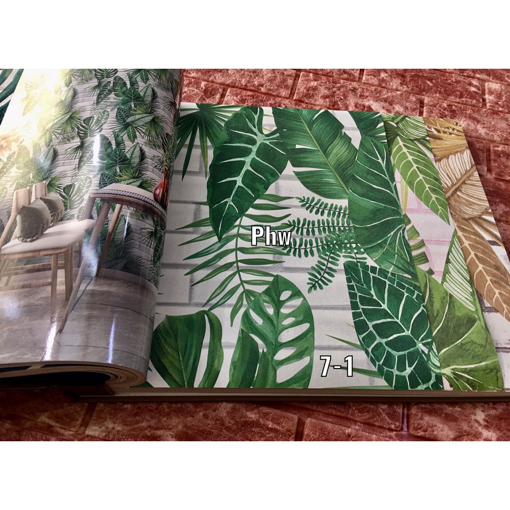 WALLPAPER DINDING MOTIF DAUN 3D MODERN Lc