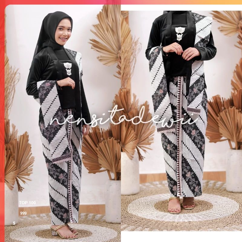 Kebaya Bludru, Jarik Wiru Instan + Selendang / Motif Lereng Kembang Kebaya Bludru
