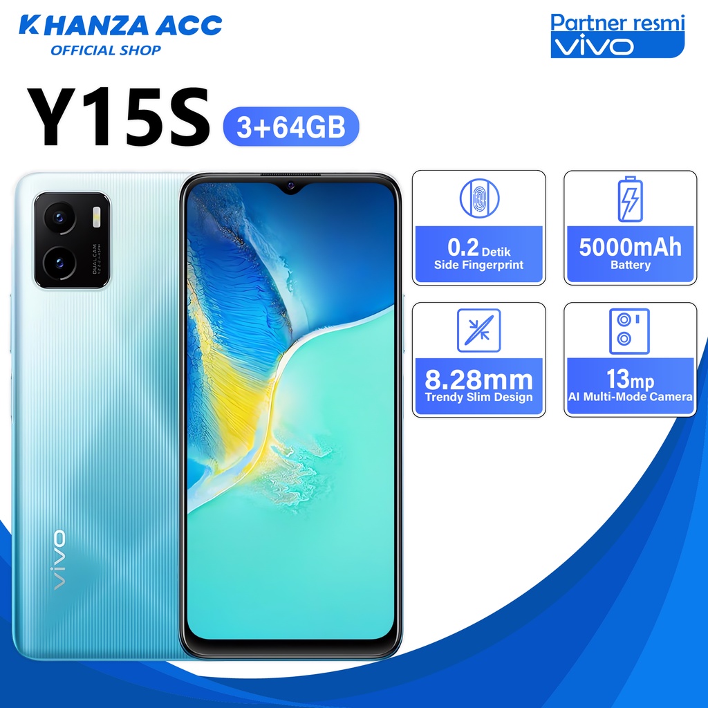 Handphone VIVO Y15S 3GB/64GB - 5000mAh Battery, Ultra Fast Side Fingerprint, AI Multi-Mode Camera