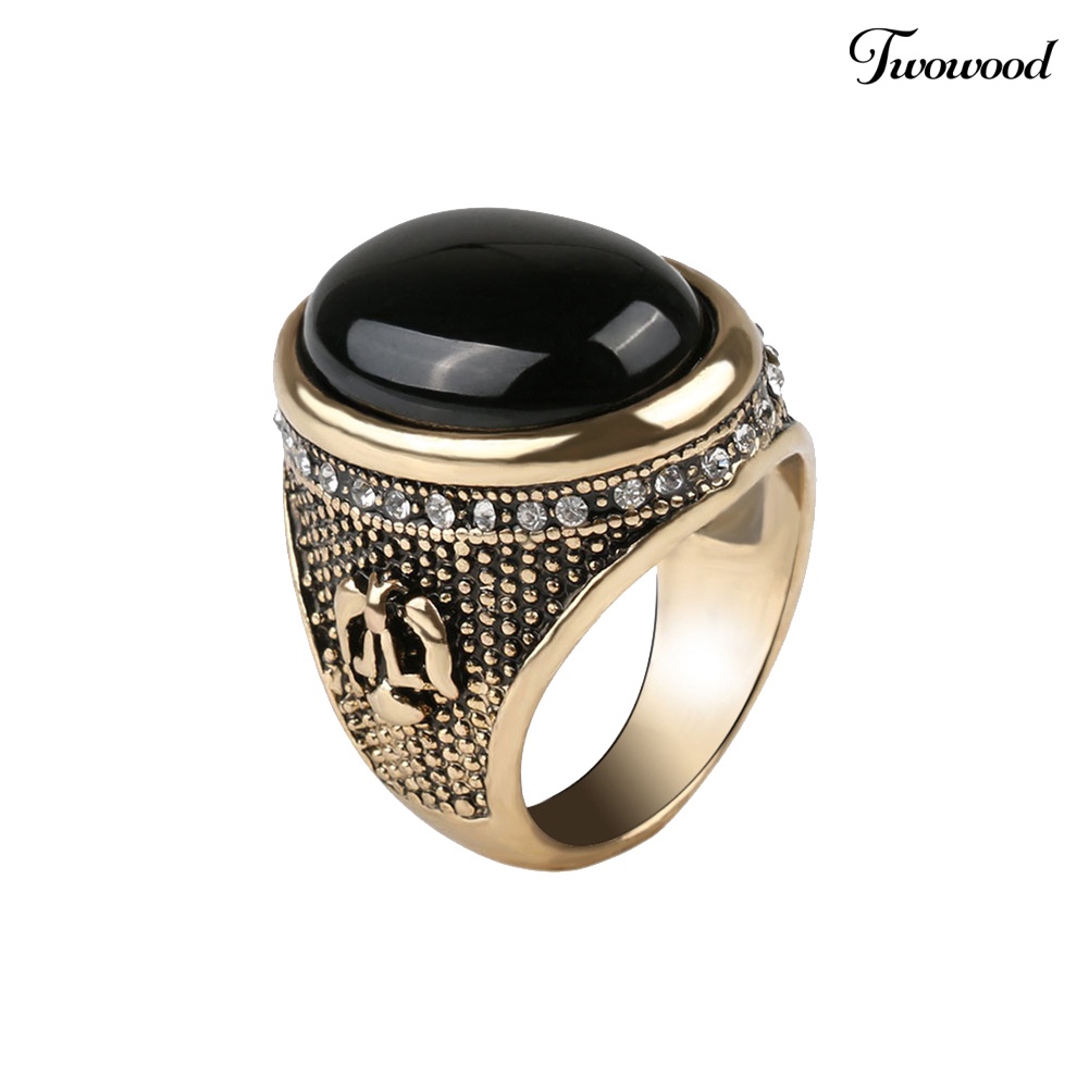 Cincin Pria Aksen Berlian Imitasi Warna Hitam Gaya Vintage Untuk Pesta