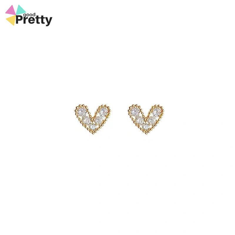 Anting Stud  Kristal Berlian Bahan Titanium Steel S925 Warna Emas Cinta Earings Gaya Korea Untuk Wanita - PD