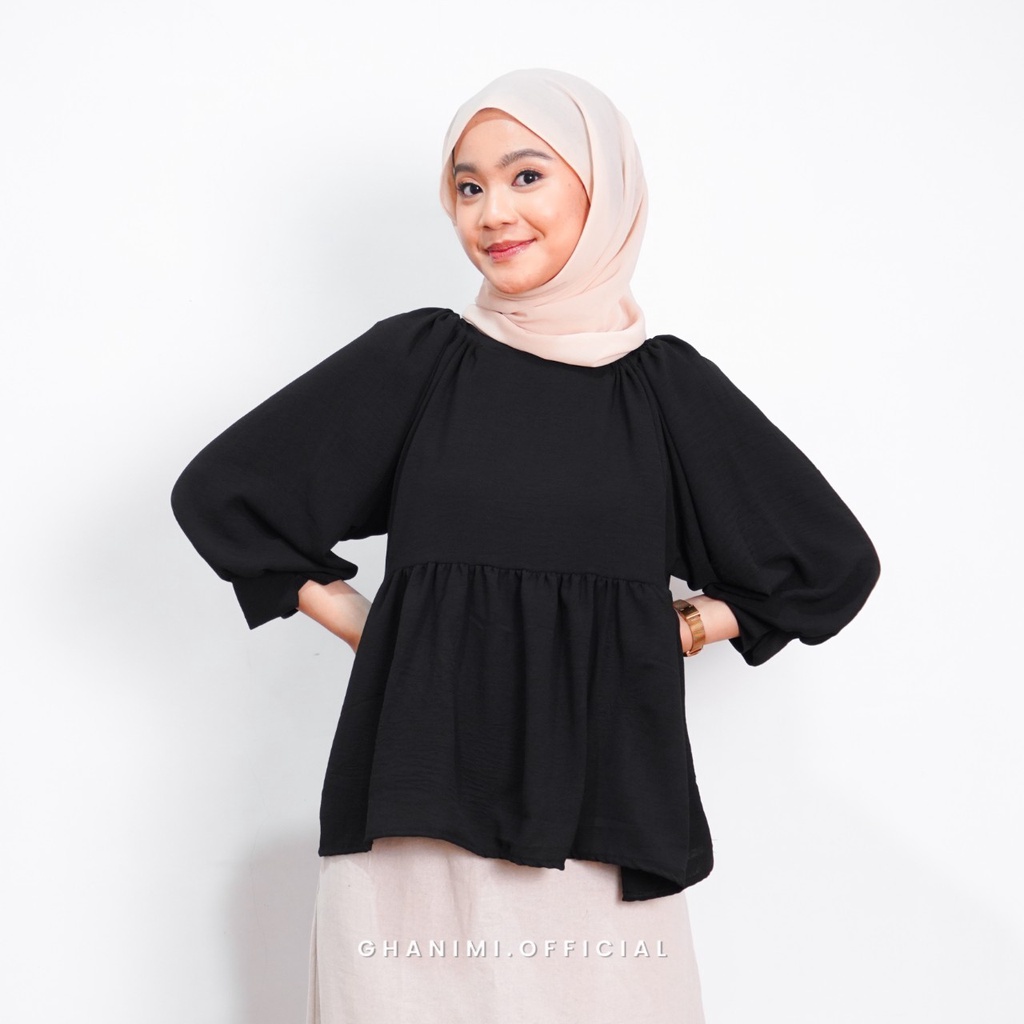 Ghanimi - Bianca Blouse / blus Crinkle Polos / blus kerja / blus kasual formal daily / atasan kerja / blus lengan puff balon