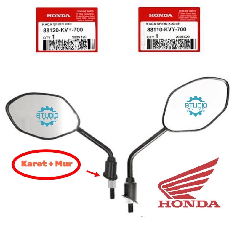 Kaca Spion Kiri Kanan Beat Karbu Beat Fi Esp Revo Fi Blade Supra X 125 Fi Injeksi Revo Abs 110 Hitam Doff Bintik-Bintik 88110KVY 88120KVY Original Honda Ahm HGP