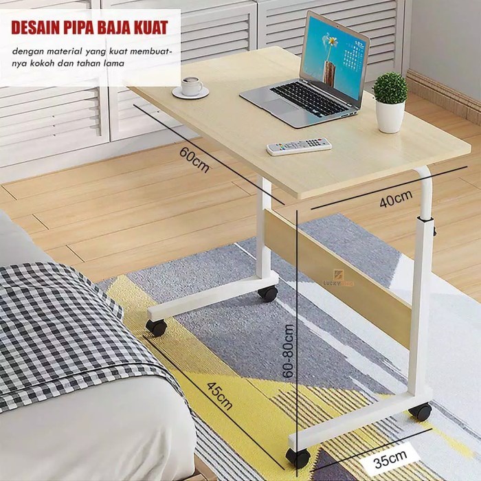 BEST SELLER Meja Laptop Roda Portable Multifungsi Stand Aluminium Meja Belajar Desain Praktis Elegan Premium -COD