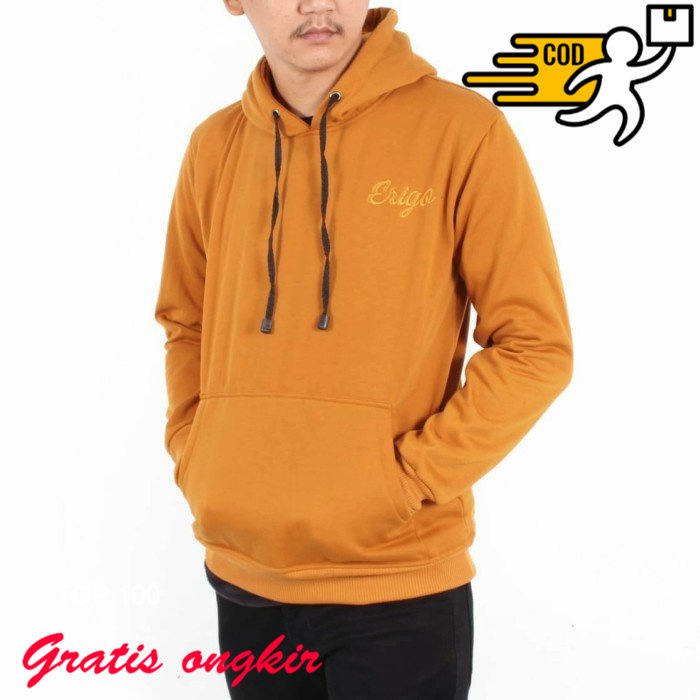 jaket sweater pullover hoodie erigo apparel premium - kunyit, L distro bandung  abg cod bestseller  