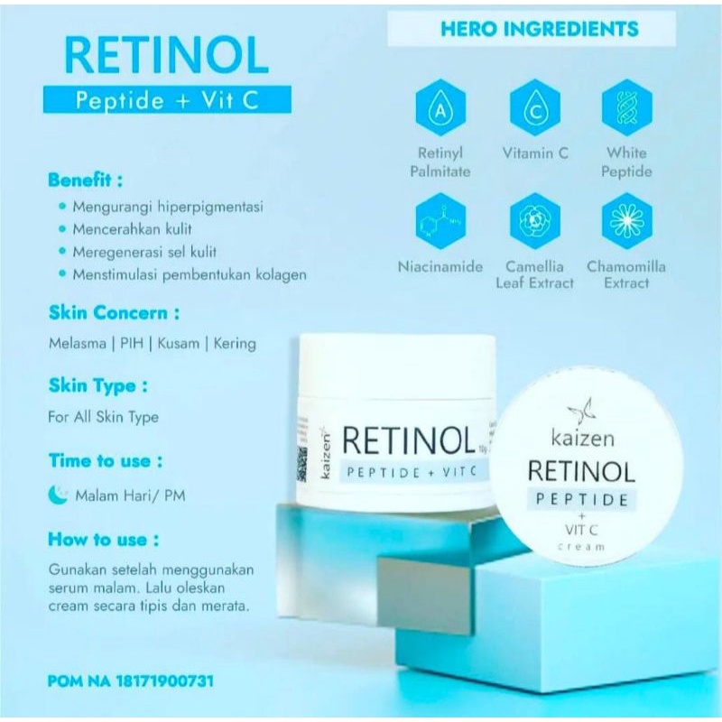 Kaizen Retinol PEPTIDE vit C cream Malam Pencerah & Anti aging  Night Cream 10 gr