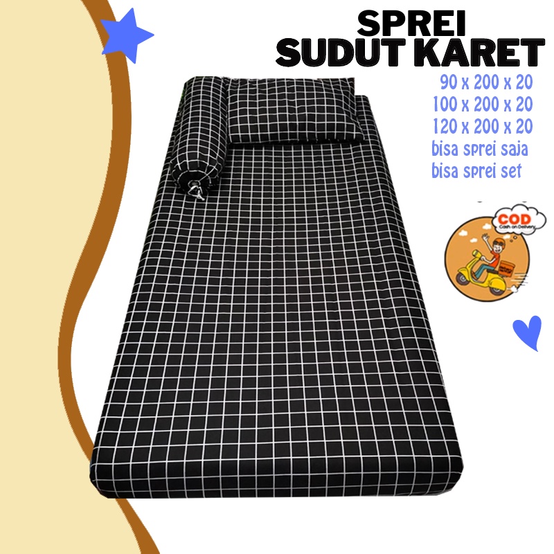 Sprei Single Aesthetic Monochrome Kotak Hitam dan Kotak putih Sprei sudut karet