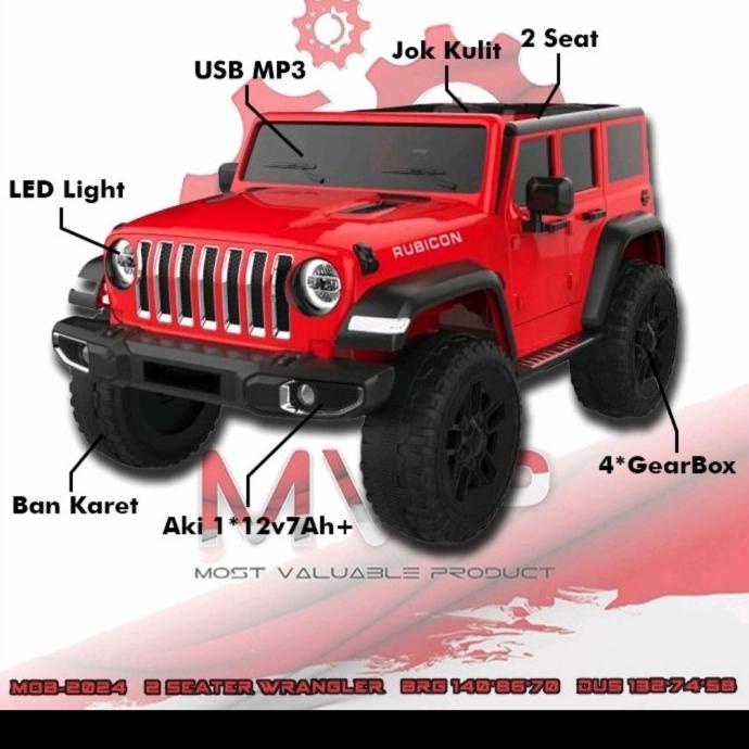 Mainan anak Mobil aki 2seater ban karet wrangler mob 2024 stock ada