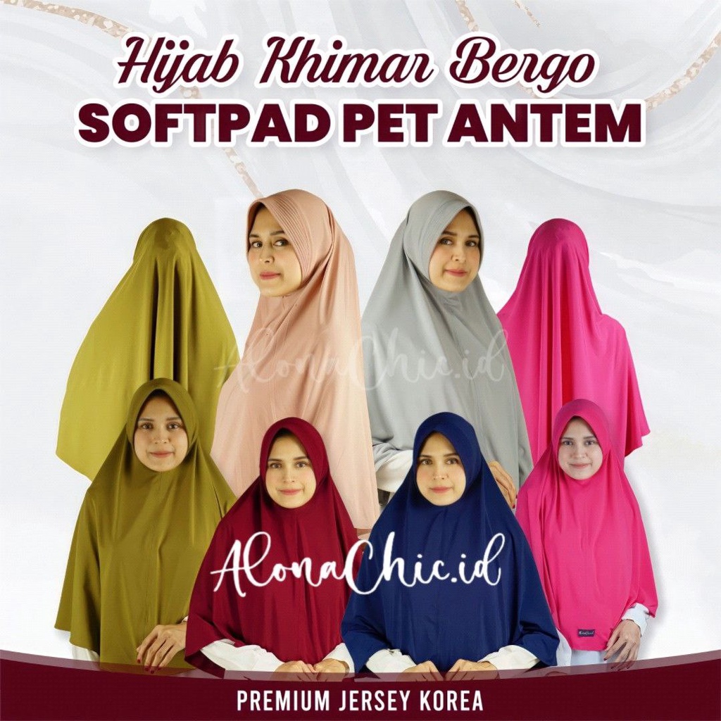 Hijab Khimar Bergo Softpad Pet Antem Jersey Korea XL Premium by ALONACHIC.ID