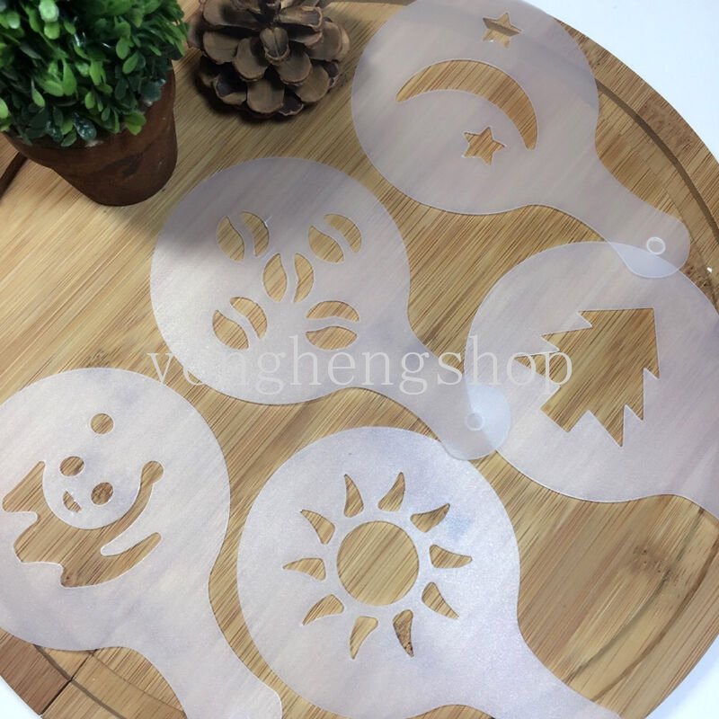 16pcs / set Cetakan Stensil Template Kopi Cappuccino Latte Untuk Dekorasi Kue