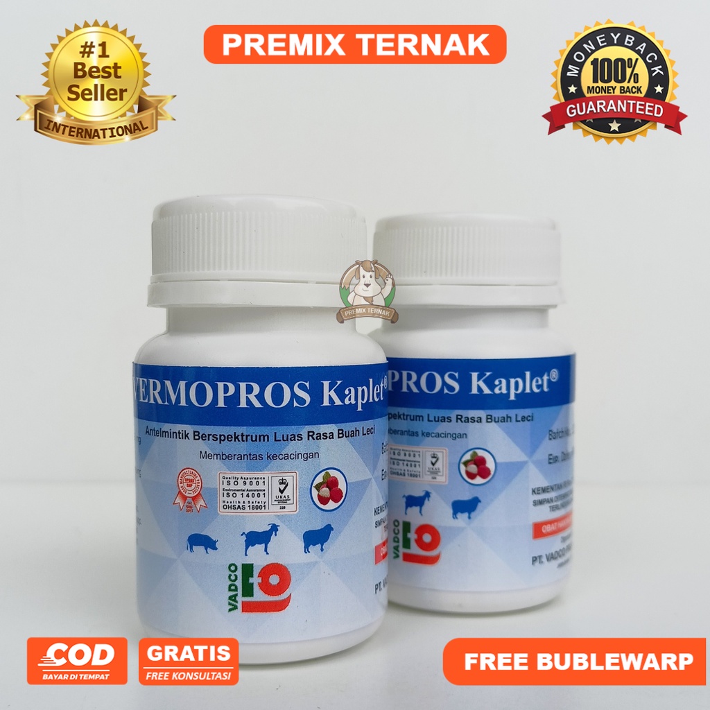 VERMOPROS KAPLET (Isi 50 Kaplet) - OBAT CACING UNTUK KAMBING, DOMBA, &amp; BABI - ANTELMINTIK SPEKTRUM LUAS RASA LECI