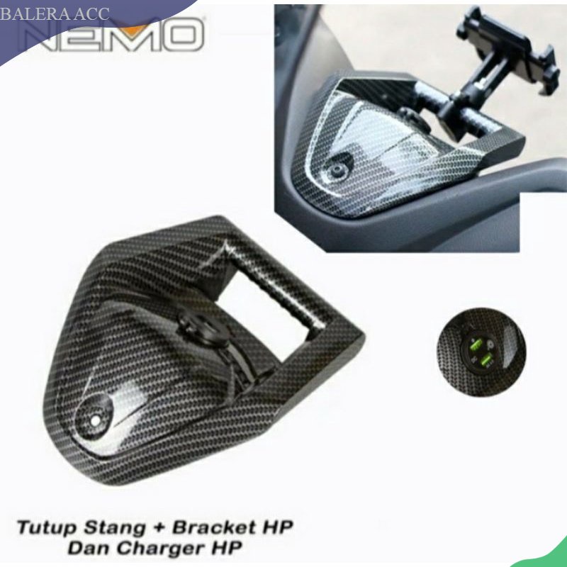 Cover tutup stang plus Bracket Holder hp dan Charger Nmax 2020 2021 Nemo