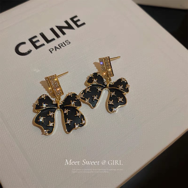 Anting Silver Needle 925 Desain Pita Hitam Gaya Barat Untuk Wanita