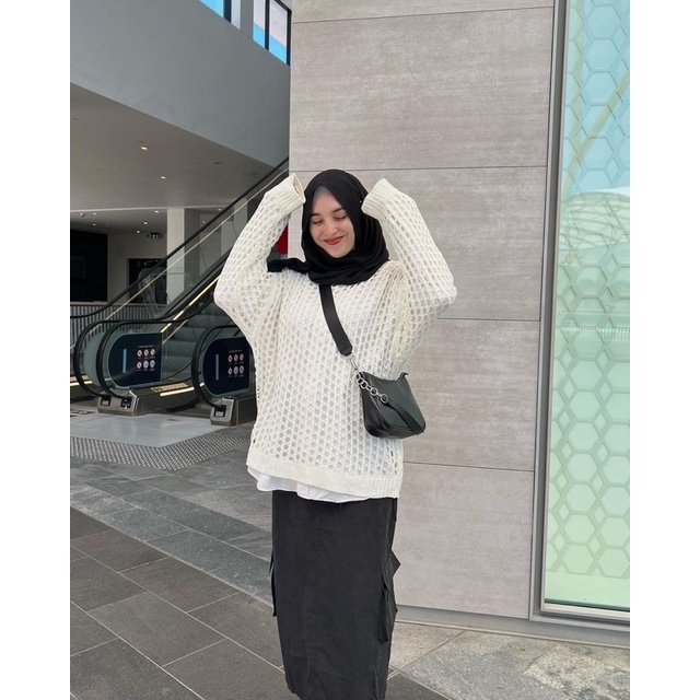 Stiego-Cutout Jaring Knit Pullover /Rajut jaring y2k /Rajut jaring Oversize