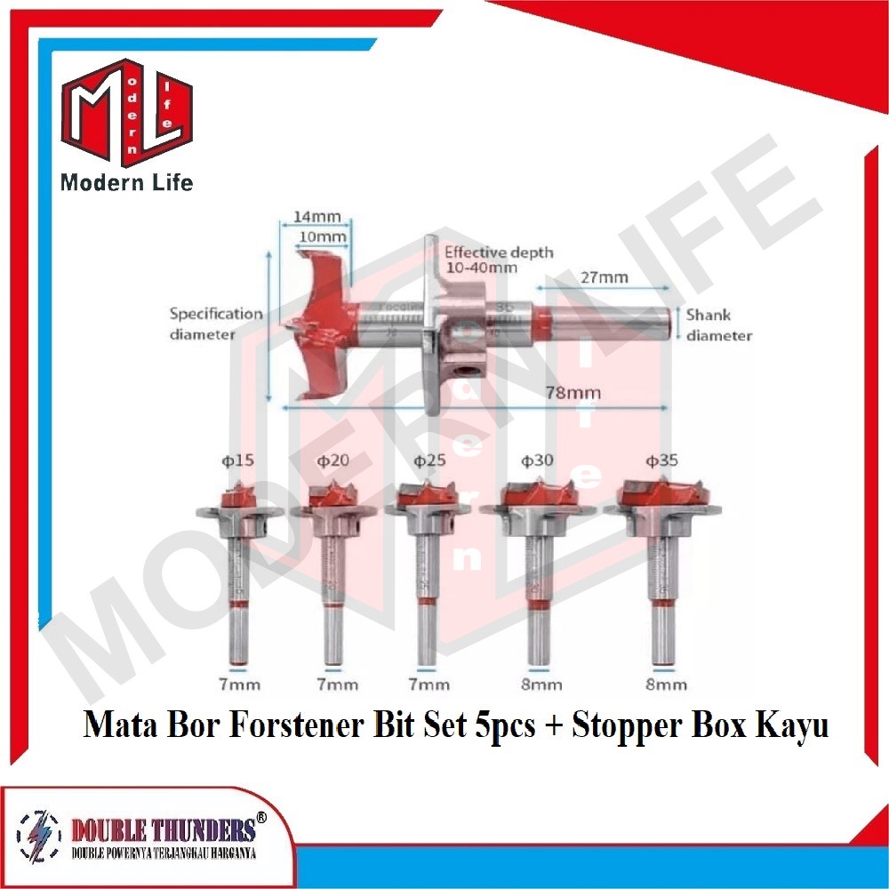 Mata Bor Forstener Set 5 pcs Hinge Boring Drill Engsel Sendok Bit TCT