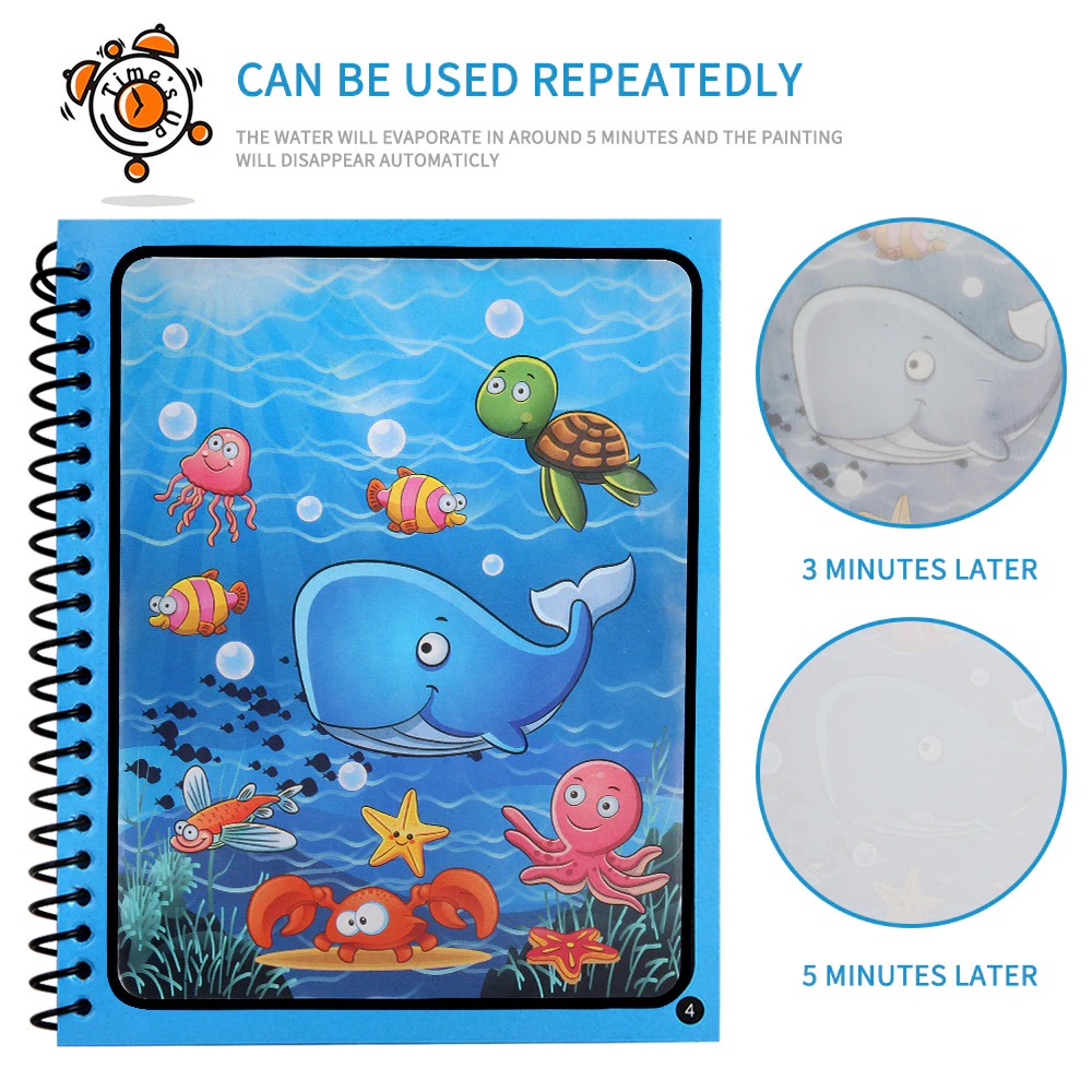 BUKU MEWARNAI MAGIC WATER BOOK MAINAN EDUKASI MEWARNAI DOODLE BOOK PAINTING SET DENGAN SPIDOL BUKU GAMBAR AJAIB MAGIC BOOK INVISIBLE