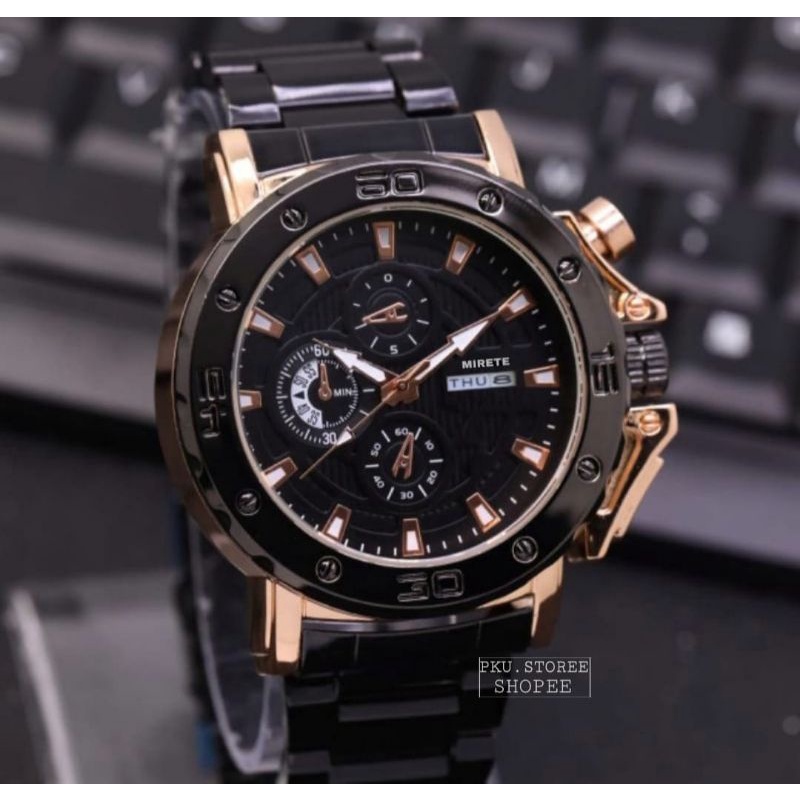 Jam Tangan Pria Mirete Original Free Box Tahan Air | Tanggal Dan Hari Aktif Strap Rantai Stainlees Steel | Jam Tangan Kasual Pria Water Resistan Original Import Quart Analog Mewah Elegan | Jam Tangan Cowok Terbaru Terlaris Free Batrai | JAM MIRETE