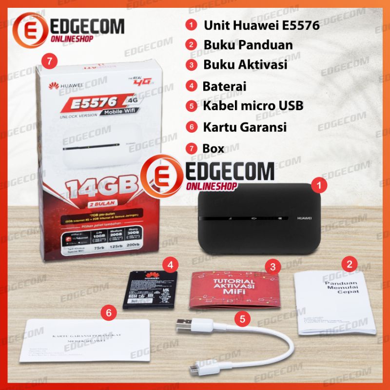 Mifi 4G LTE Huawei E5576 Free Telkomsel 14GB Garansi Resmi