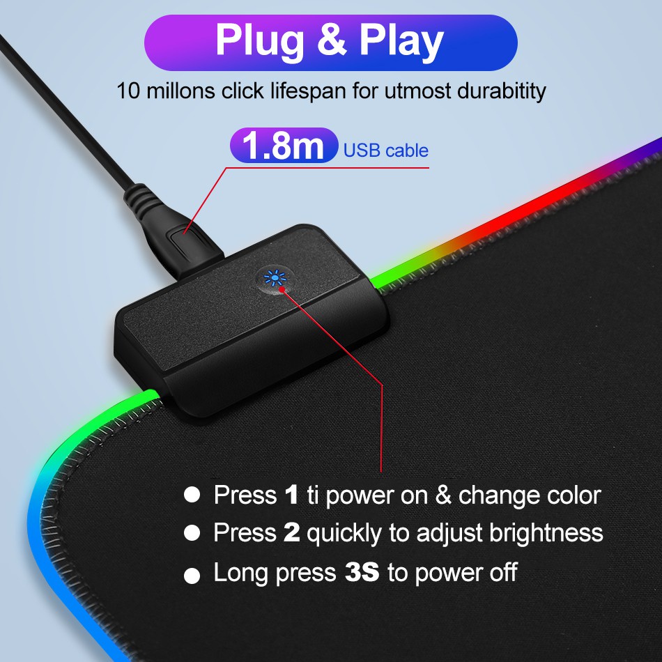 ISKU Mouse Pad Gaming RGB XL LED Glowing High Precision Jumbo Mousepad Besar USB Cable