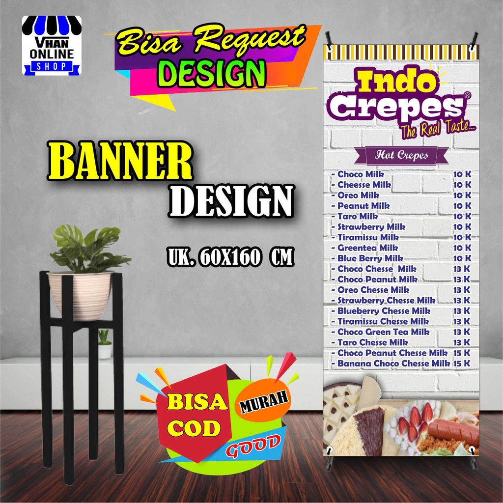 Spanduk Banner Backdrop Jualan Indo Crepes, Makanan Viral, Murah Bagus