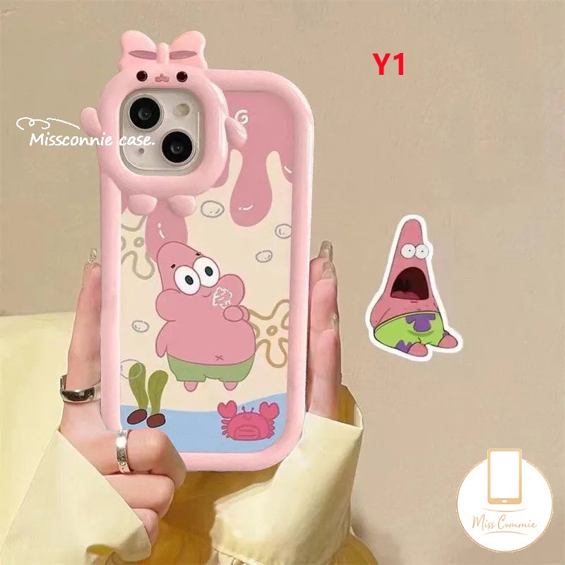 Redmi A1 A1 A1+ 9 10 9C 9T 10A 9A 10C 9C NFC Note11 10 9 8 11Pro+PO CO M3 Pro X3 NFC Pro Kartun Soft TPU 3D Bow-knot Monster Kecil Es Krim SpongeBob Patrick Star Lucu Sarung Belakang