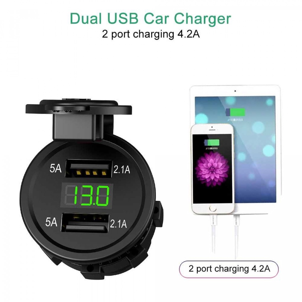 USB Charger Motor 2 Port 4.2A with LED Display Voltmeter