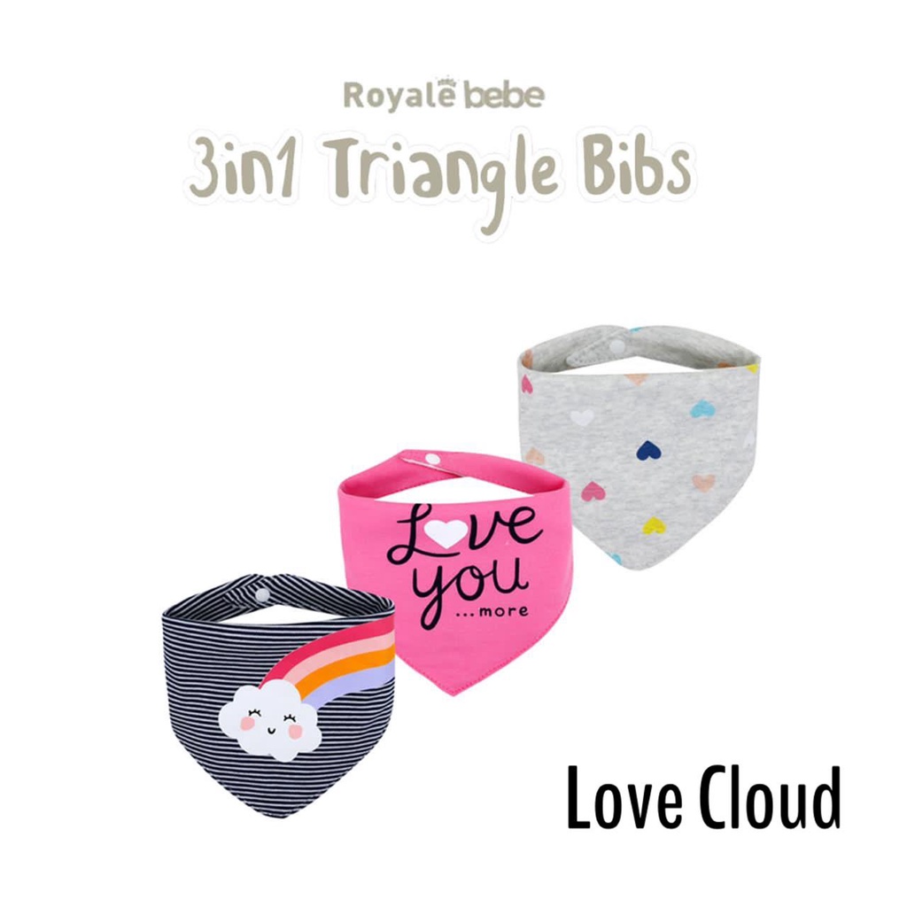 Royale Bebe 3 in 1 Bib segitiga 3 Pcs bib bayi slabber bayi celemek bayi isi 3 PCS