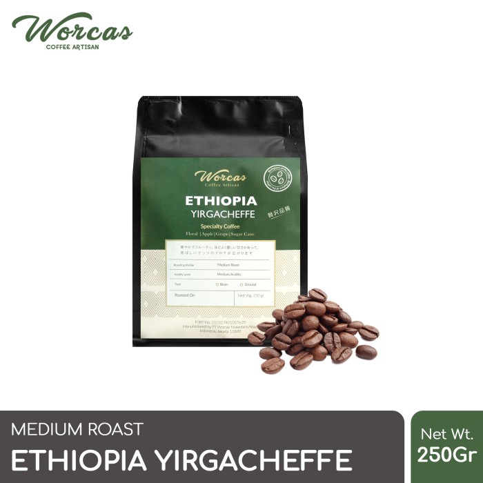 

TERLARIS WORCAS Arabica Ethiopia Yirgacheffe 250 Gram - Medium Roast /KOPI RUBE/KOPI SLB/KOPI KAPAL