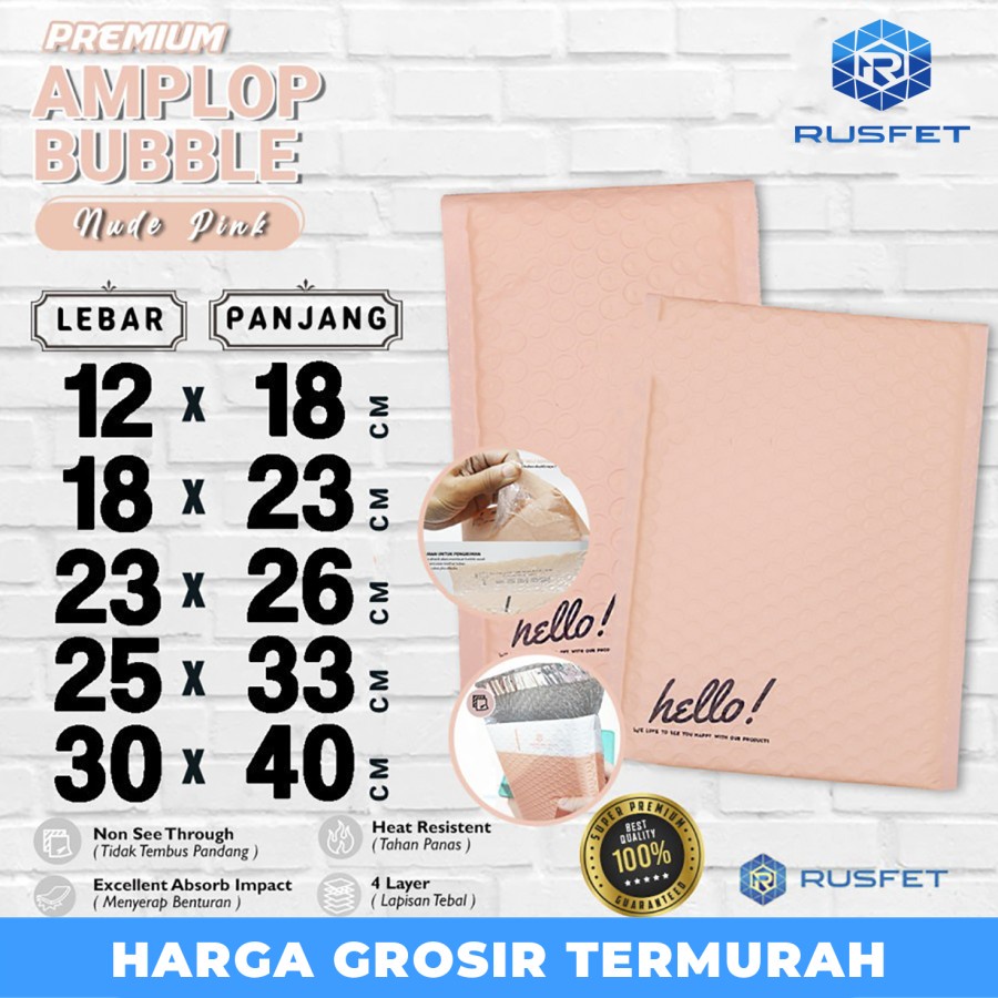 

AMPLOP BUBBLE MAILER WRAP ENVELOPE RUSFET SOFT PINK MATTE MURAH SATUAN