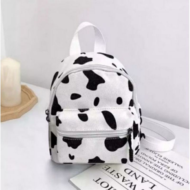 Tas Ransel Wanita mini motif Cow motif sapi remaja kekinian viral