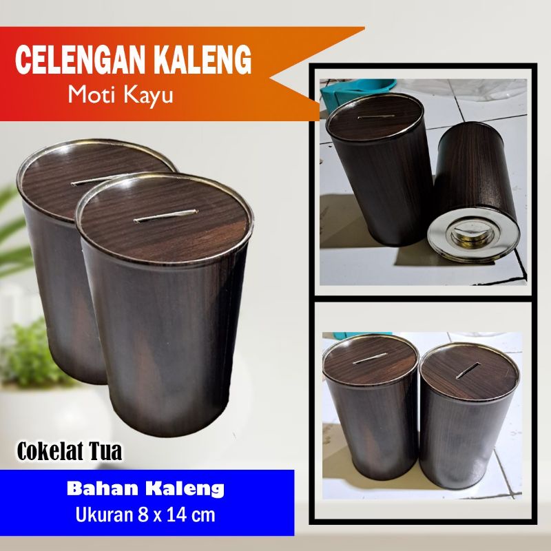 Jual Celengan Kaleng Motif Kayu / Souvenir / Bisa Buka Tutup (Tanpa