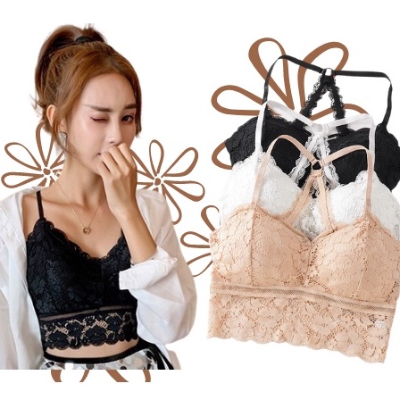 KINDSTORE❤ | [TUBE-HOLLLOW-BRA] Women Lace Bra Bralette Push Up/Bra Atasan Wanita Berenda Crop Tank Bunga Floral