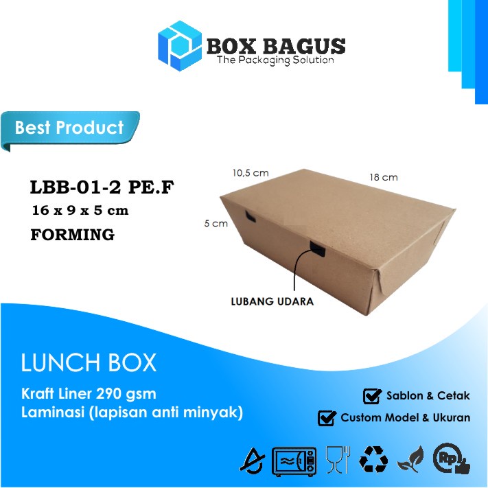 (FORMING) LUNCH BOX (M) DUS KOTAK HAMPERS MAKANAN NASI MIE BUBUR KUE SNACK 16x9x5 cm PAPER KRAFT 290 gsm LAMINASI