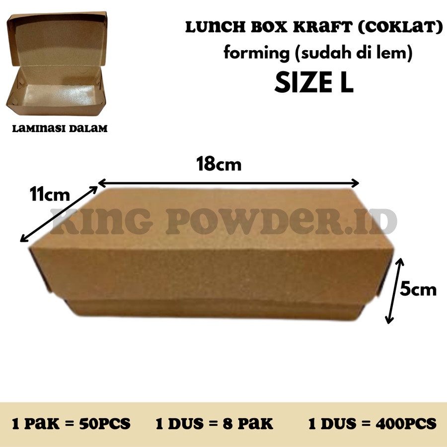 Paper Lunch Box L Kraft 1 DUS / Paper Lunch Box Cokelat L