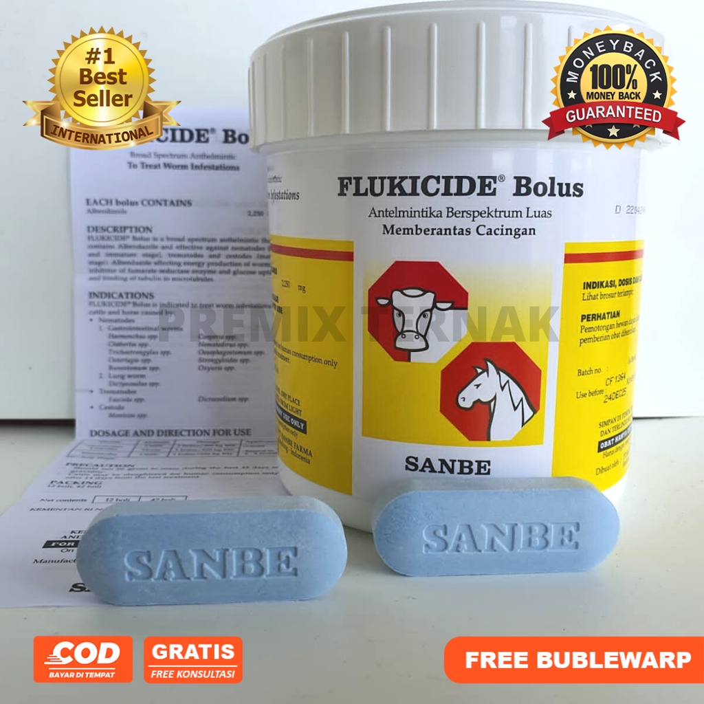 FLUKICIDE 1 BOLUS - Obat Cacing Albendazole Sapi Kuda Babi Flukisid Flukicid