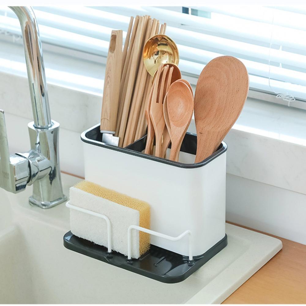 Solighter Sumpit Tempat Sendok Alat Dapur Double Grid Chopstick Storage Baskets Fork Rack