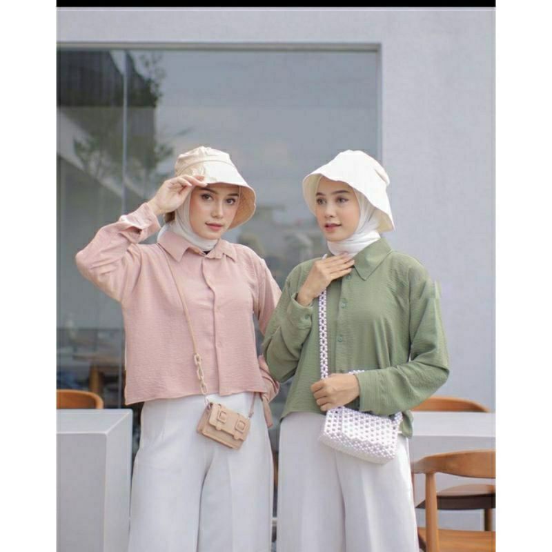 Kemeja Hanin Oversize Crop Crinkle