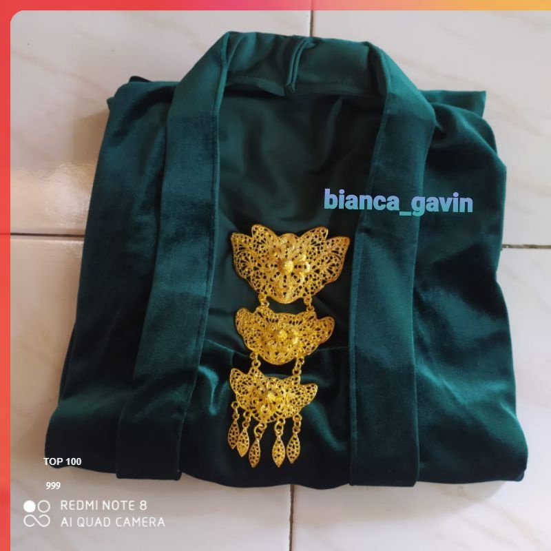 Kebaya Wanita Kebaya Bludru Kutubaru Warna Hijau Botol, (Tebal dan Halus) Kebaya Bludru