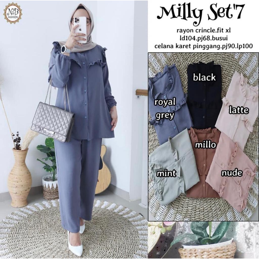 Adytha Collection Milly Daily set Setelan celana terlaris Bahan Kringkle Rayon SIZE JUMBO Fashion Mu