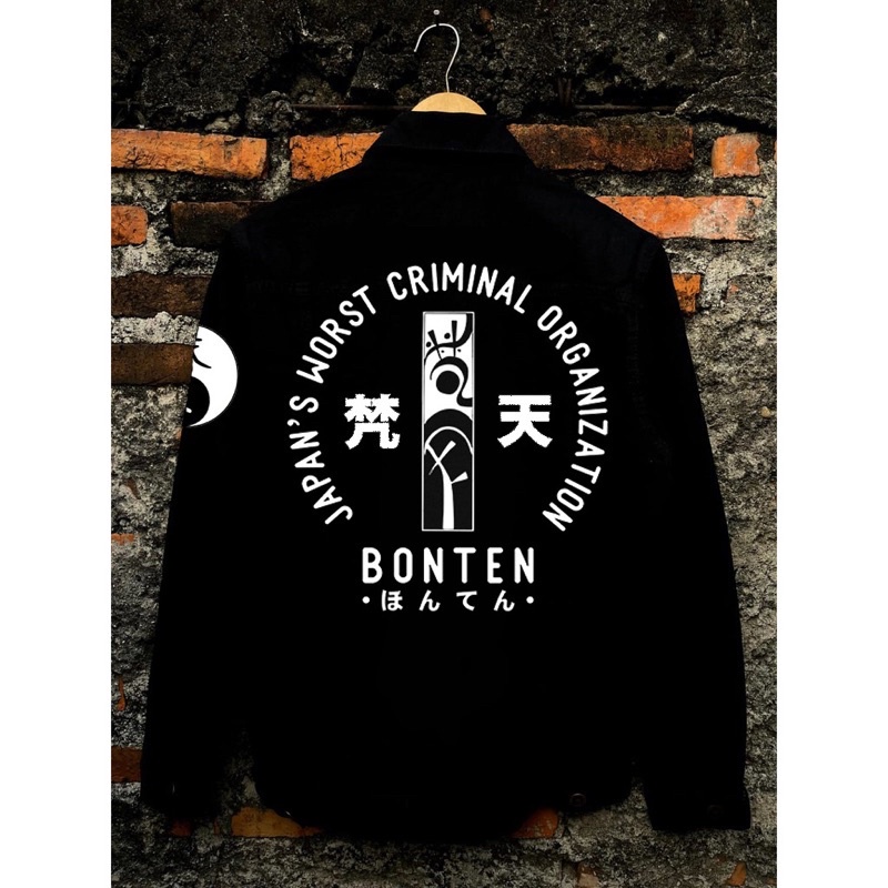 (BAYAR DITEMPAT) Jaket Jeans denim sablon motif distro / Jaket Jeans Bonten Hitam