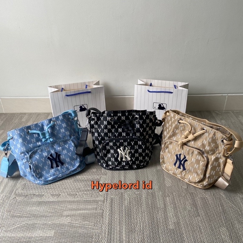 Wanita Mlb Monogram Tas Wanita Ny Mlb Monogram Jacquard Bucket Bag With Paperbag Mlb Monogram Jacqua